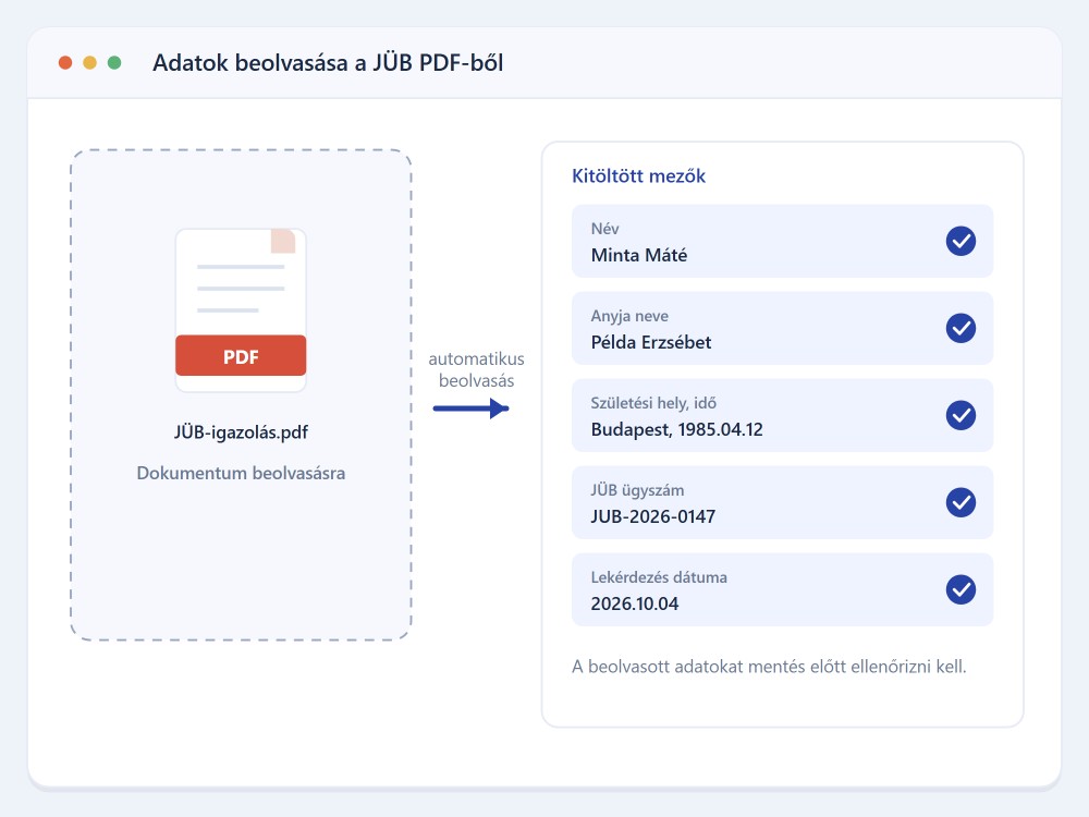 Adatok automatikus beolvasása a JÜB-lekérdezés PDF-dokumentumából